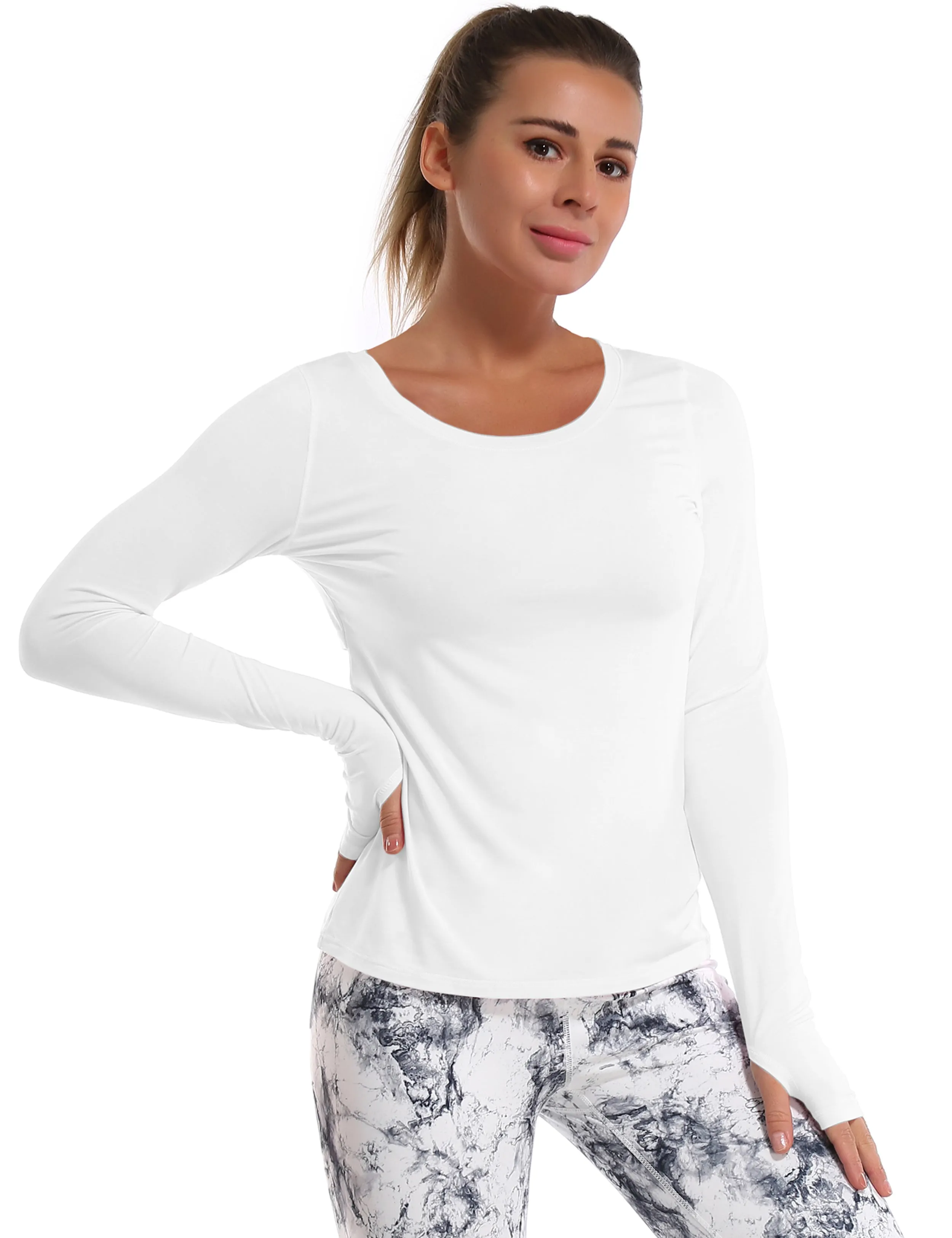 Open Back Long Sleeve Tops white_Running