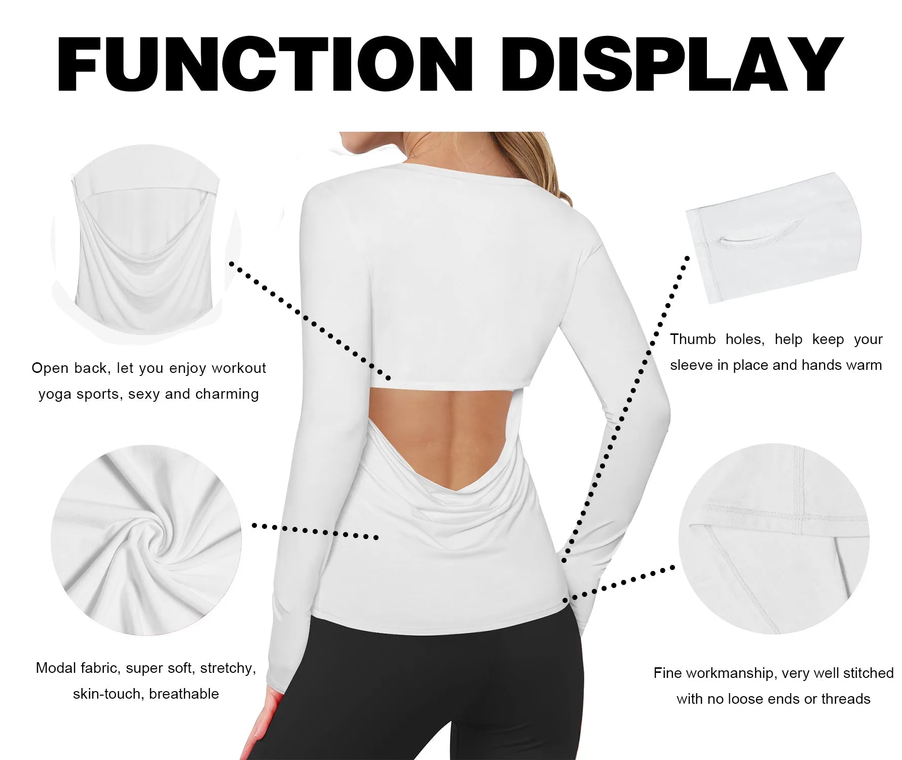 Open Back Long Sleeve Tops white_Running