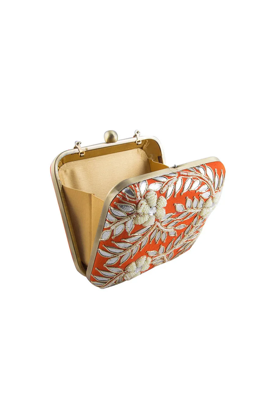 Orange Gotapatti Embroidered Box Clutch