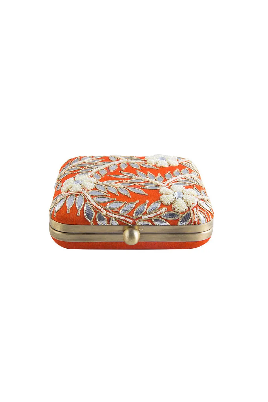 Orange Gotapatti Embroidered Box Clutch