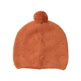 Orange Knit Pom-Pom Baby Hat