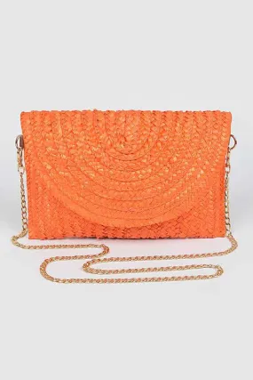 Orange Straw Envelope Convertible Clutch Bag
