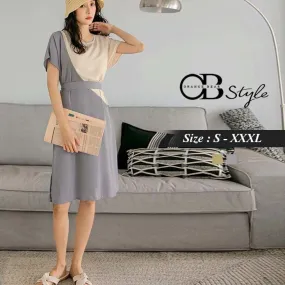 ORANGEBEAR BOW WAIST CONTRAST COLOR DRESS