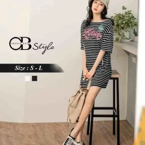 ORANGEBEAR STRIPES LETTER KNIT DRESS