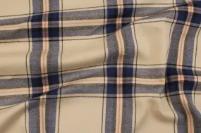 Organic Cotton Flannel Shirting - Beige / Blue Checks