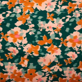 ORGANIC Cotton Lycra Printed Knit - Abstract flowers - Green