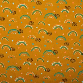 ORGANIC Cotton Lycra Printed Knit - Rainbow - Gold