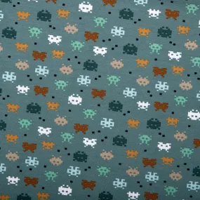 ORGANIC Cotton Lycra Printed Knit - Video game - Teal