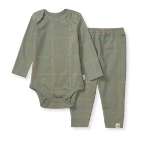 Organic Cotton Swiss Check Bodysuit & Pant Set - Marine Green