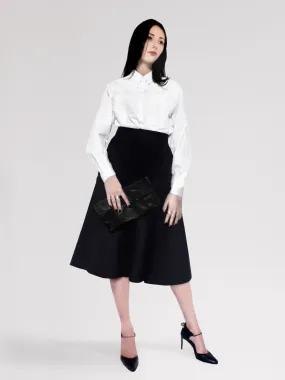 Origami Midi Wide Wool Trousers / Navy