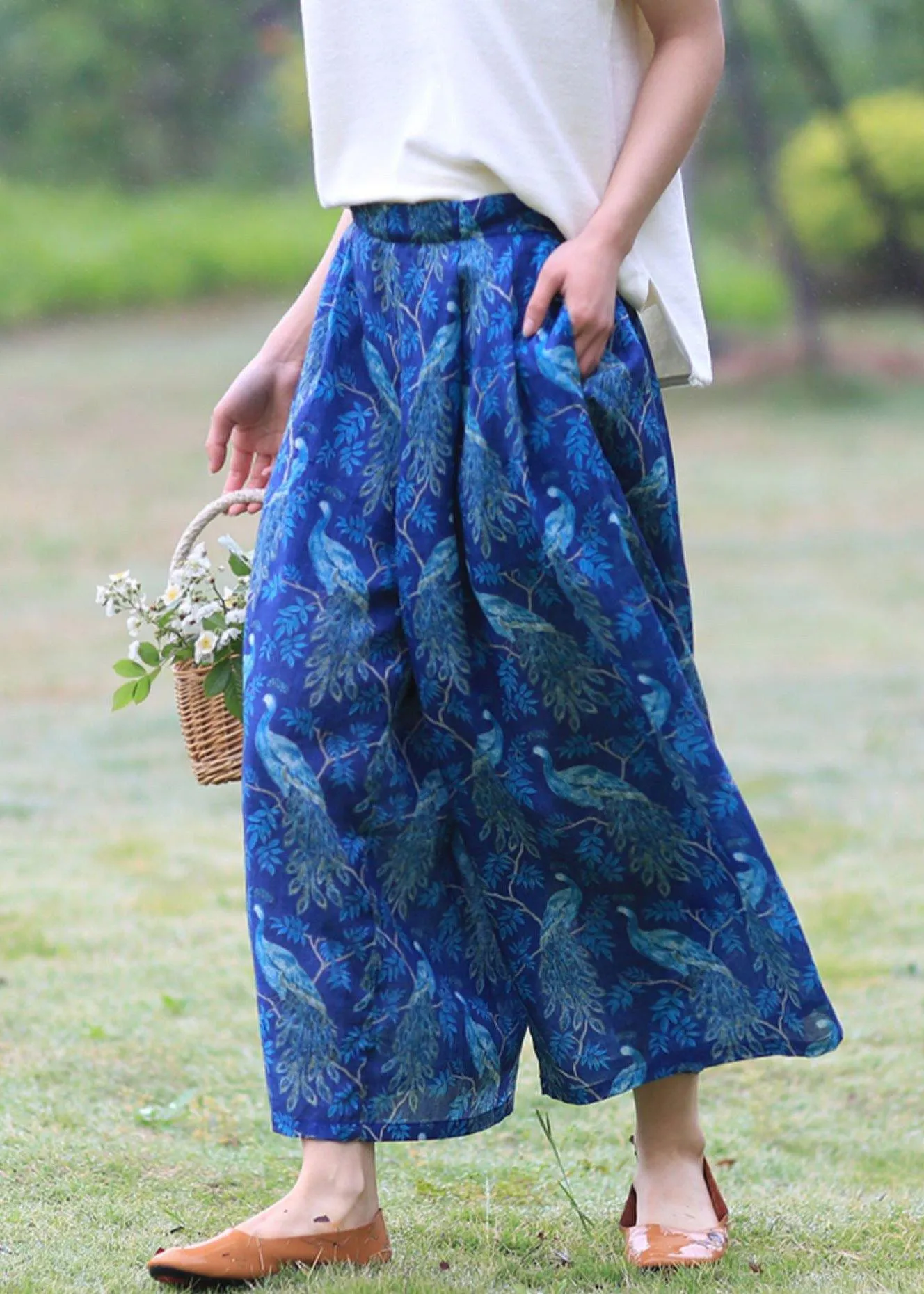 Original Xia Xin cotton and linen women's ramie printed wide-leg pants