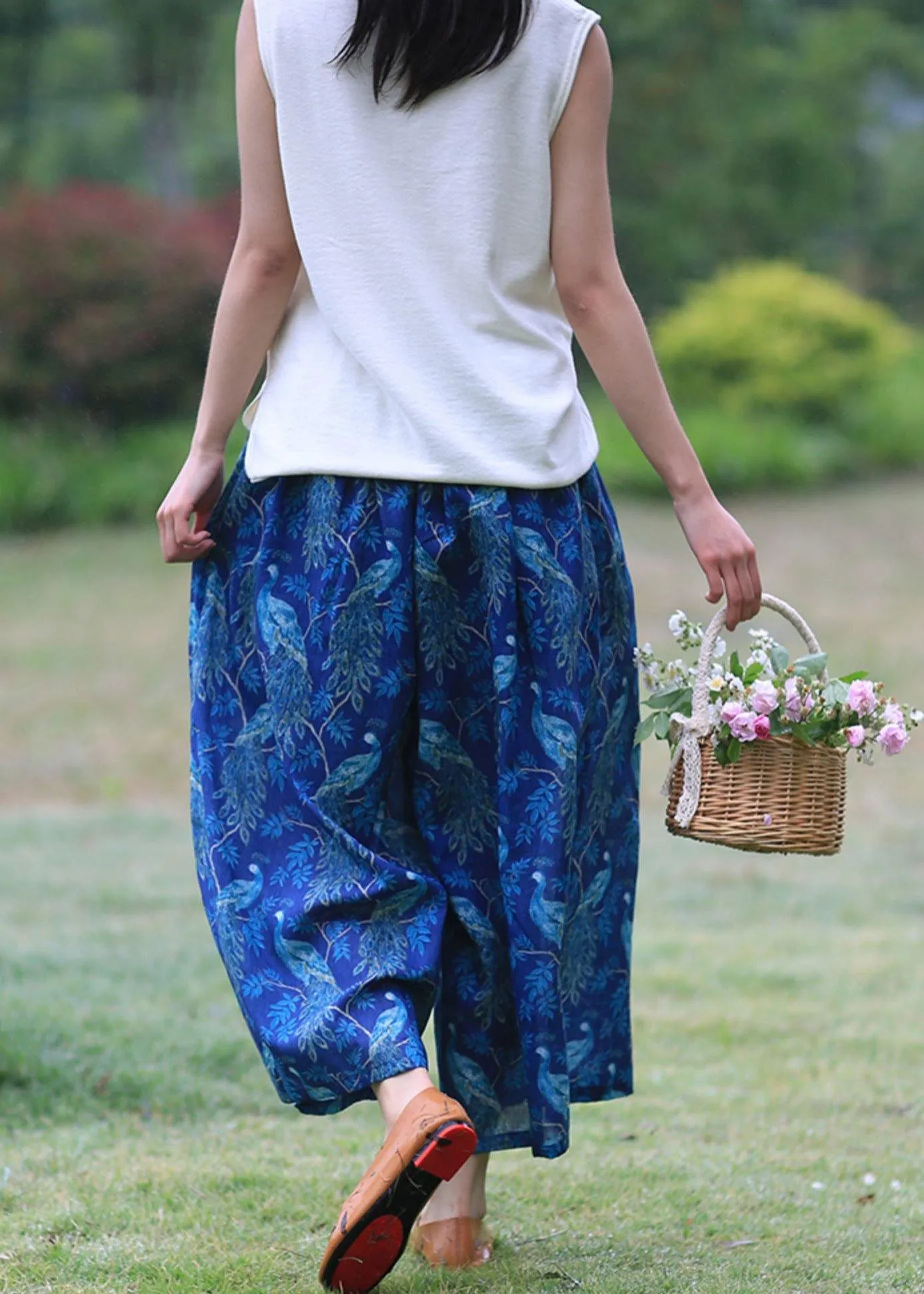 Original Xia Xin cotton and linen women's ramie printed wide-leg pants