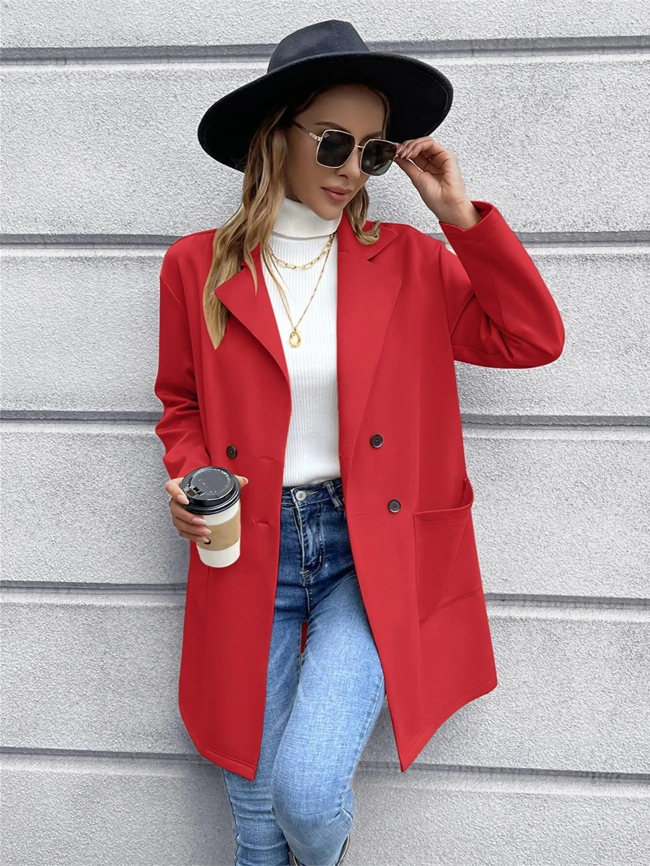 Outwear Solid Button Ladies Blazer