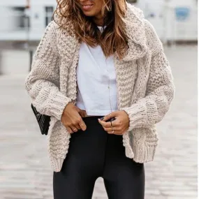 Oversized Braided Knitted Chunky Sweater Hoodie Cardigan Sweater Jacket