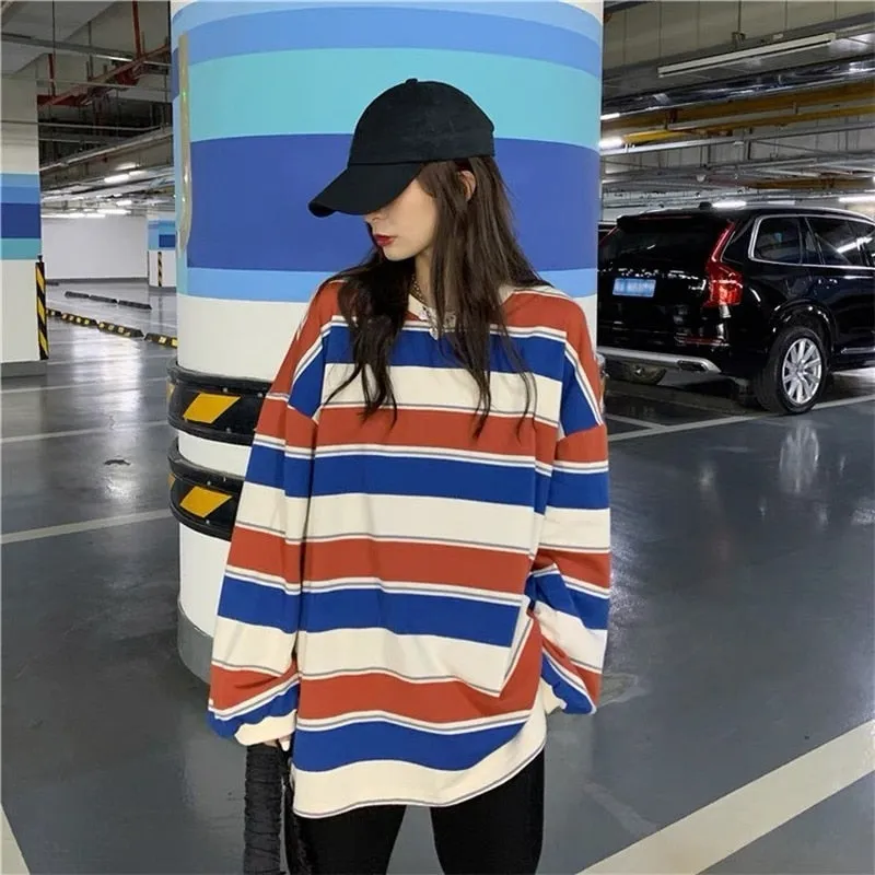 Oversized Pullovers Stripe Print Dress Shirt