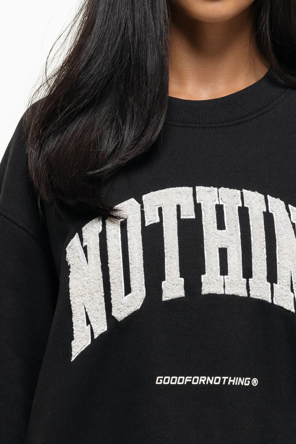 Oversized Varsity Boucle Black Sweatshirt