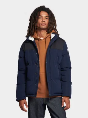P Bear Cut   Sew Funnel Neck Puffer Jacket in Navy Blue