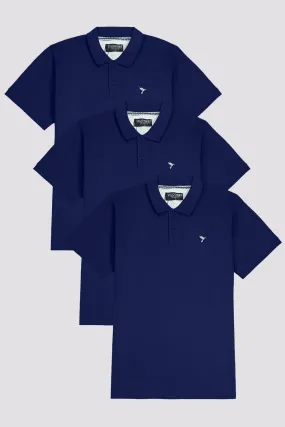 Pack of 3 Navy Blue Embroidered Polo Shirt (Plus Size) - A23 - MP0401P