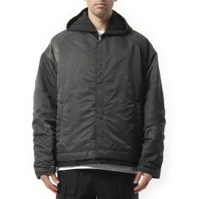 Padded Cardigan Layered Hoodie Zip-Up Jumper in Black