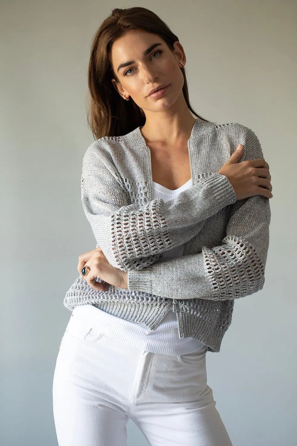Pailette Knit Bomber - Silver