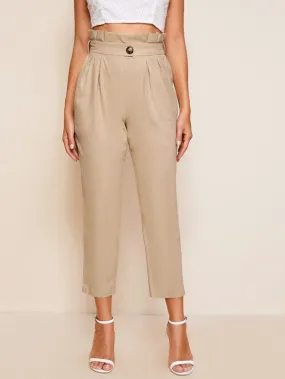 Paperbag Waist Buttoned Detail Tapered Pants