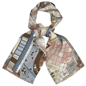 Paris pink beige and light blue tie scarf