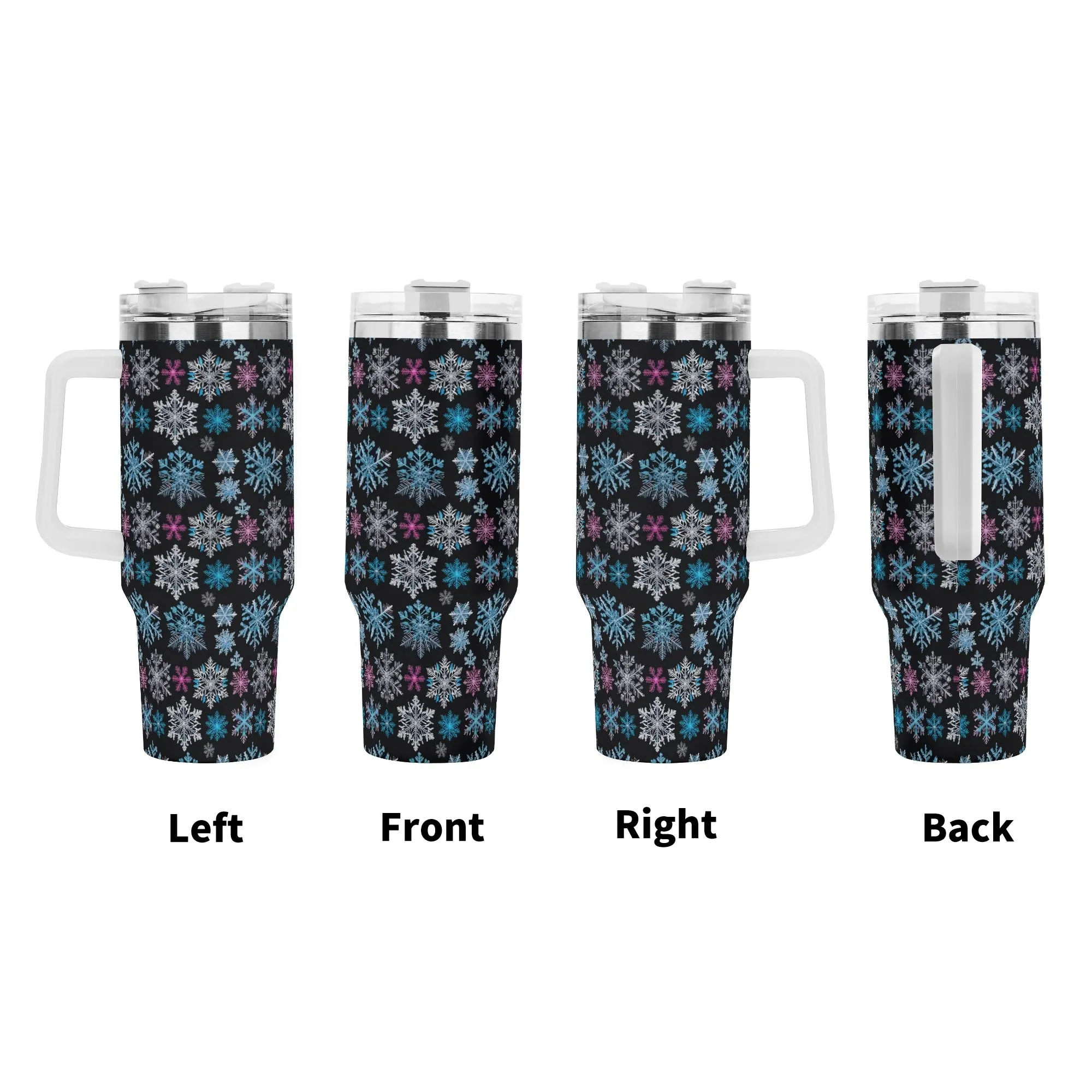 Party Snowflake 40oz Stainless Steel Tumbler Gift With White Handle and Straw