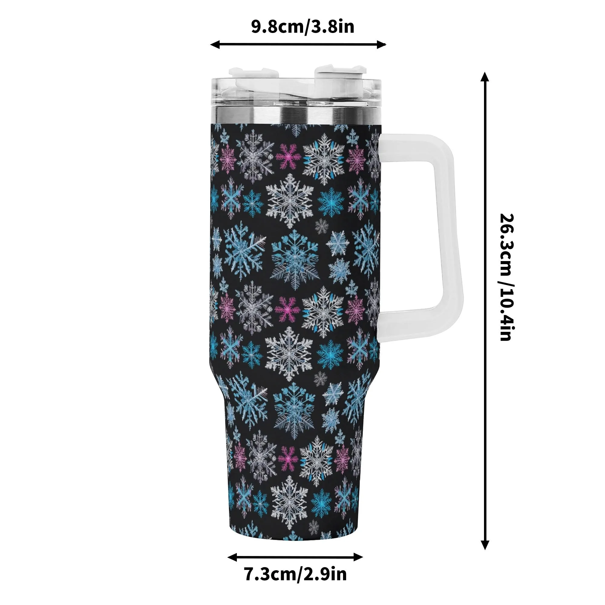 Party Snowflake 40oz Stainless Steel Tumbler Gift With White Handle and Straw