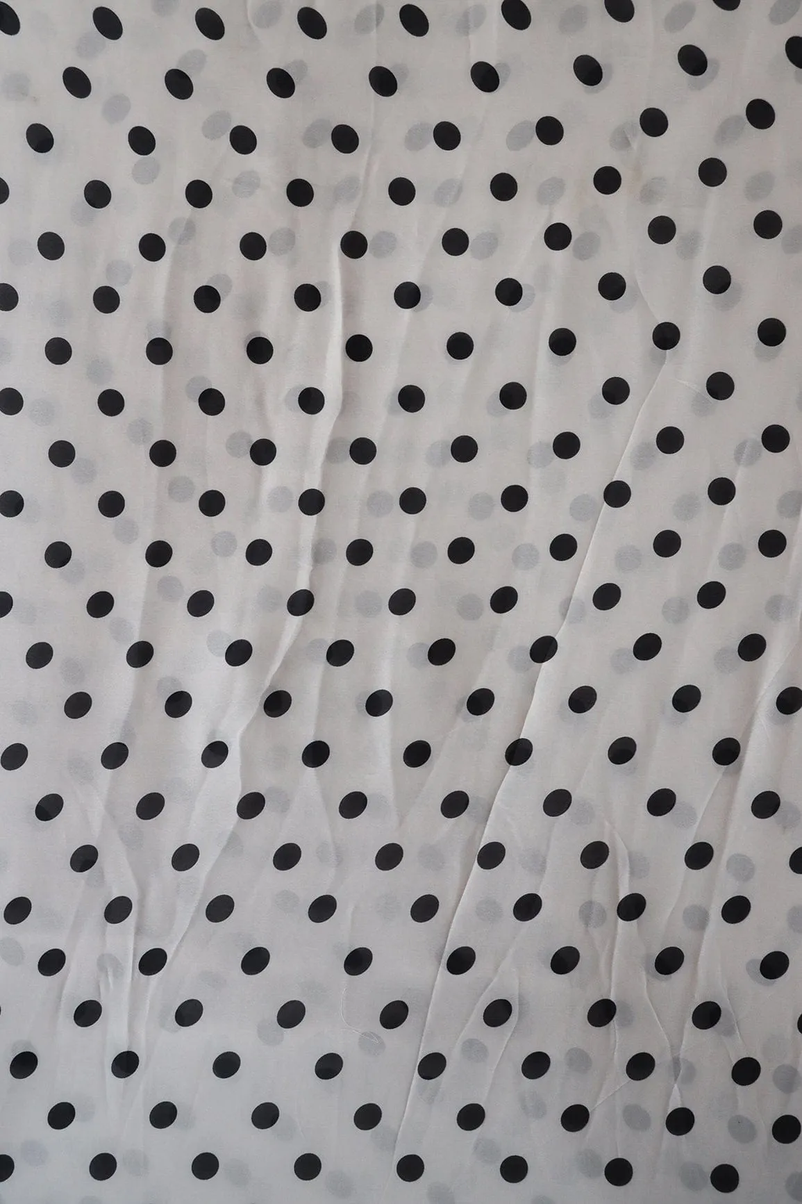 Pastel Grey And Black Polka Dots Pattern Digital Print On Georgette Satin Fabric