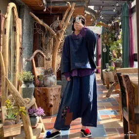 Patchwork Blue Linen Pants | Hippie