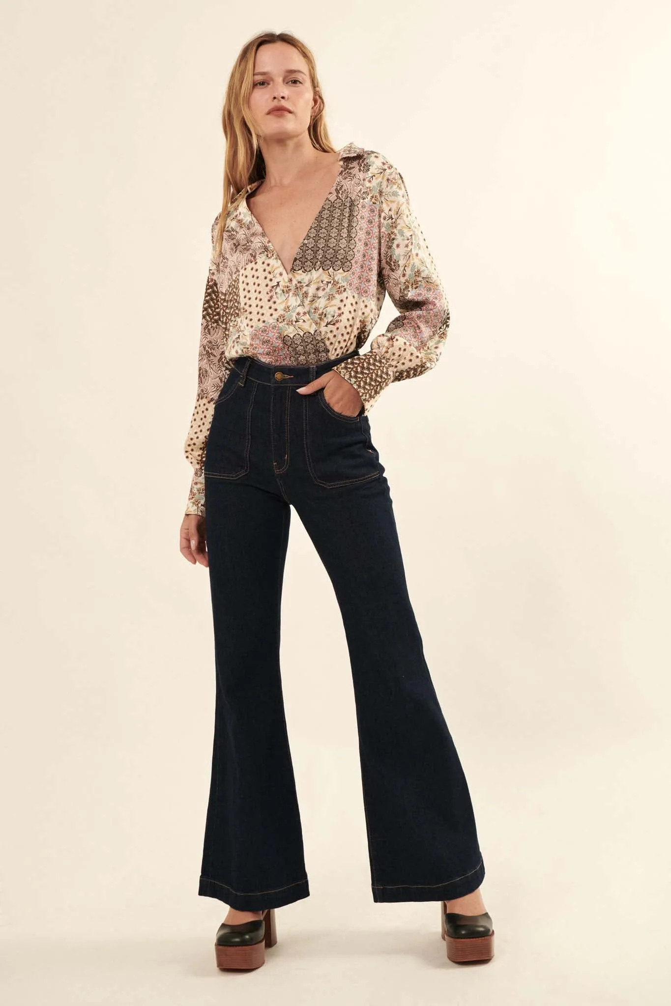 Patchwork Girl Floral Surplice Bodysuit