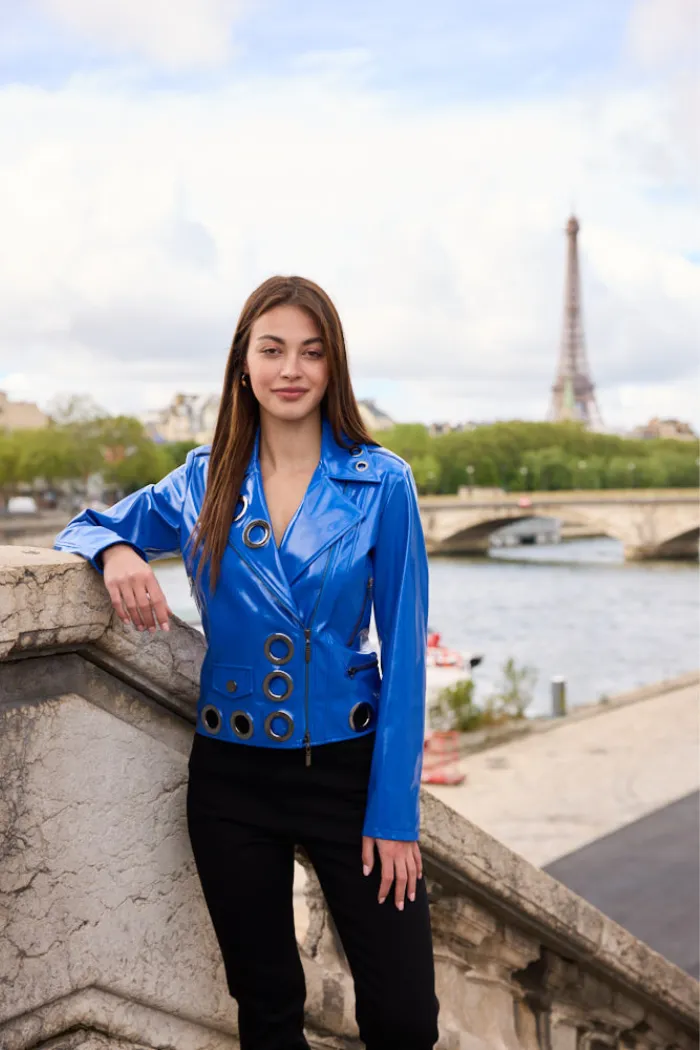 Patent Leather and Grommet Moto Jacket