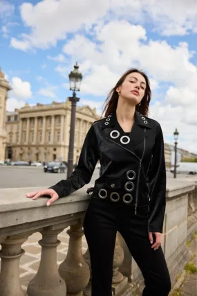 Patent Leather and Grommet Moto Jacket