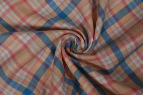 Peach & Blue Checks Cotton Yarn Dyed Fabric