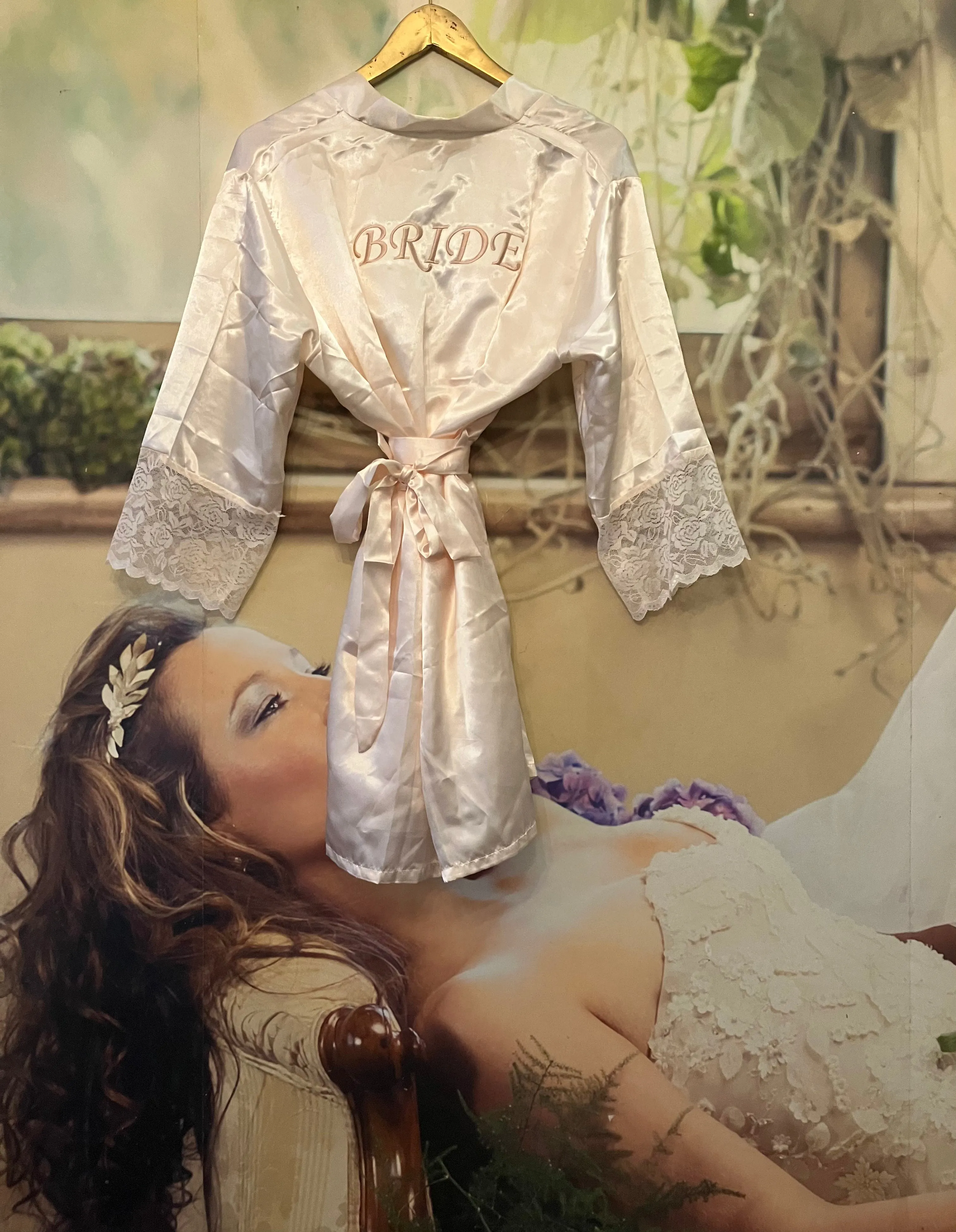 PEACH EMBROIDERED LACE GOWN