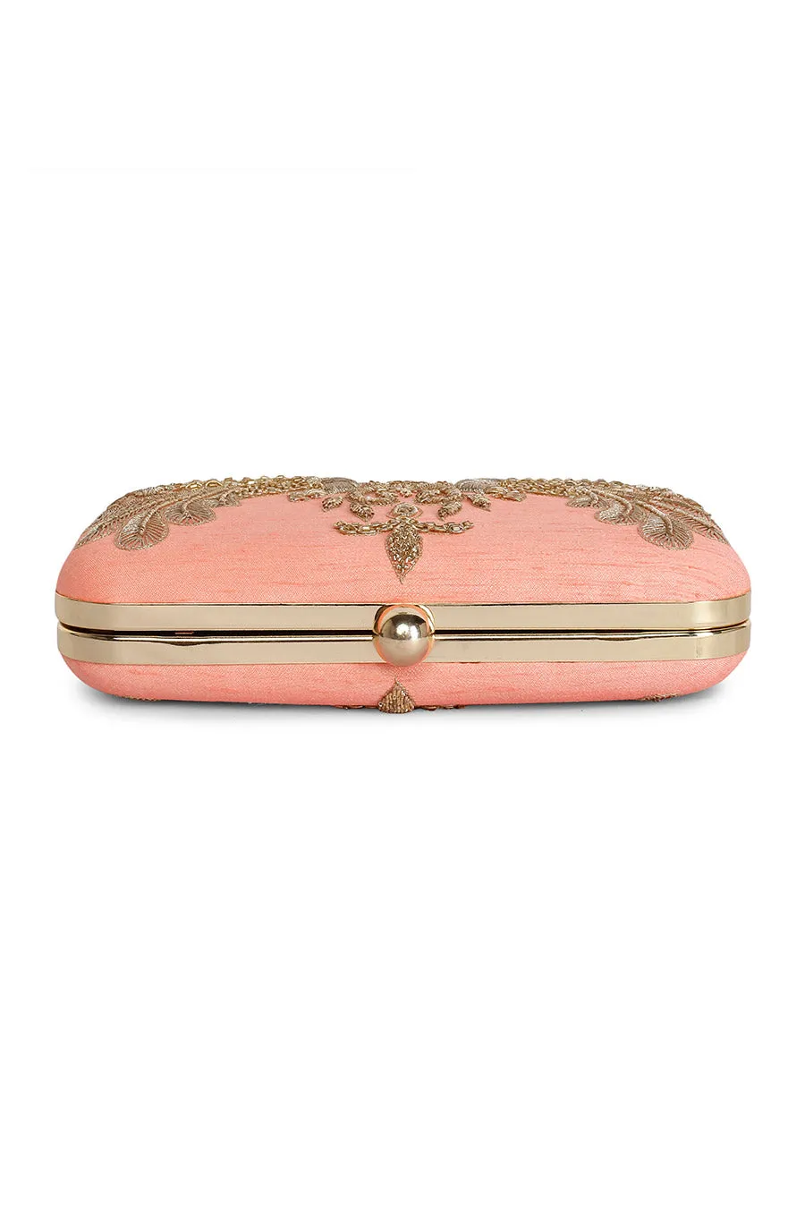 Peach Peacock Embroidered Box Clutch
