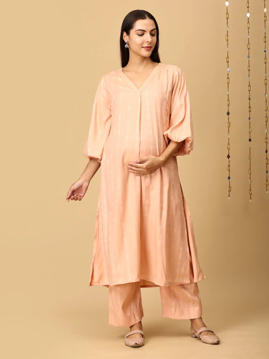 Peach Plush Maternity and Nursing Co Ord Set