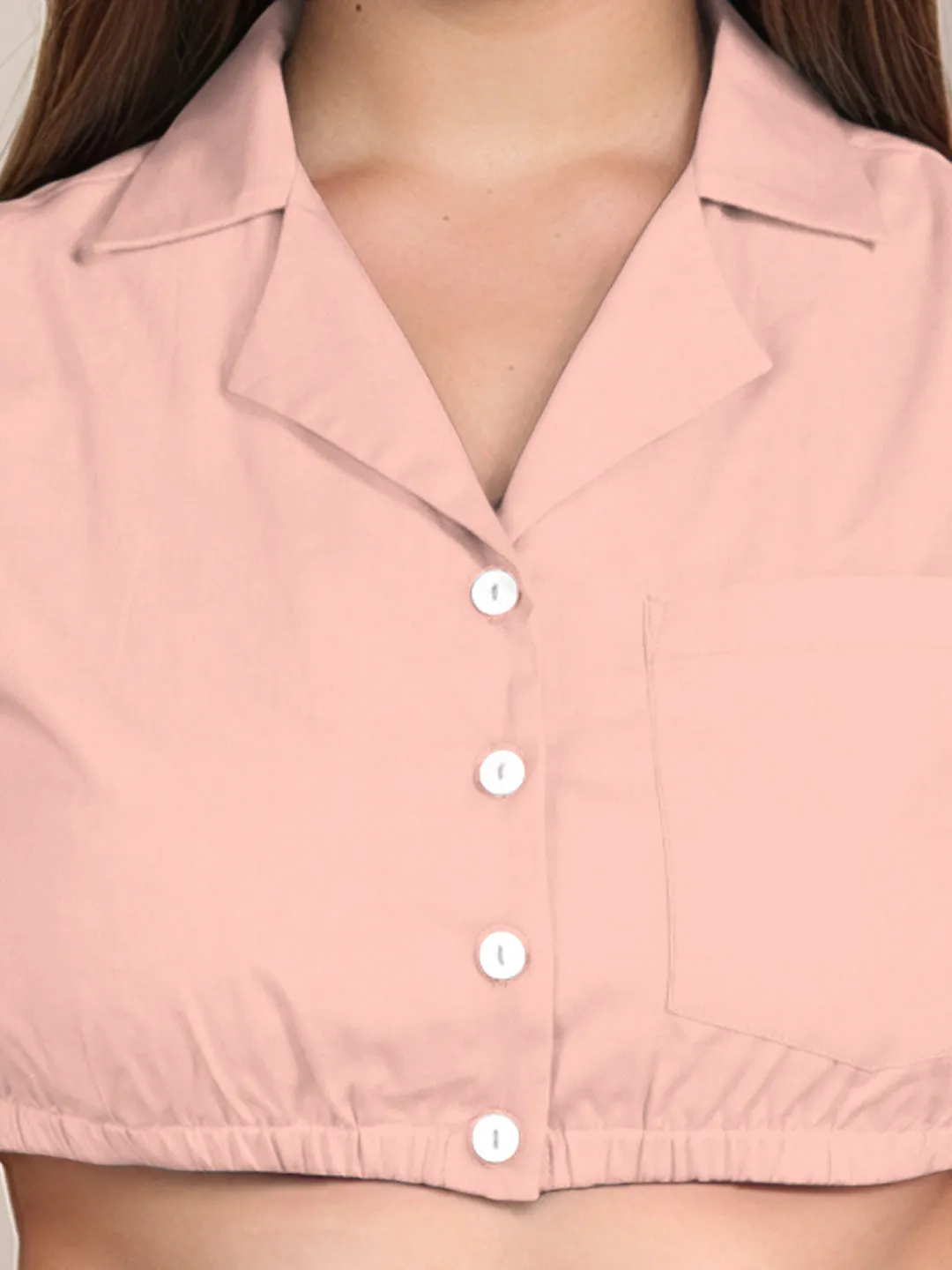 Peach Solid Sleeveless Crop Top