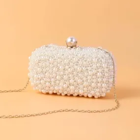 Pearl Embroidery Solid Color Oval Evening Bags