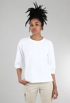 Peasant-Sleeve Crewneck Tee, White