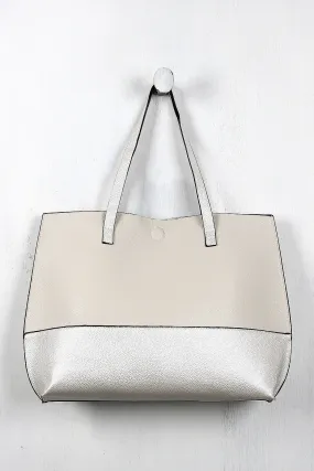 Pebbled Leatherette Two-Tone Reversible Bag