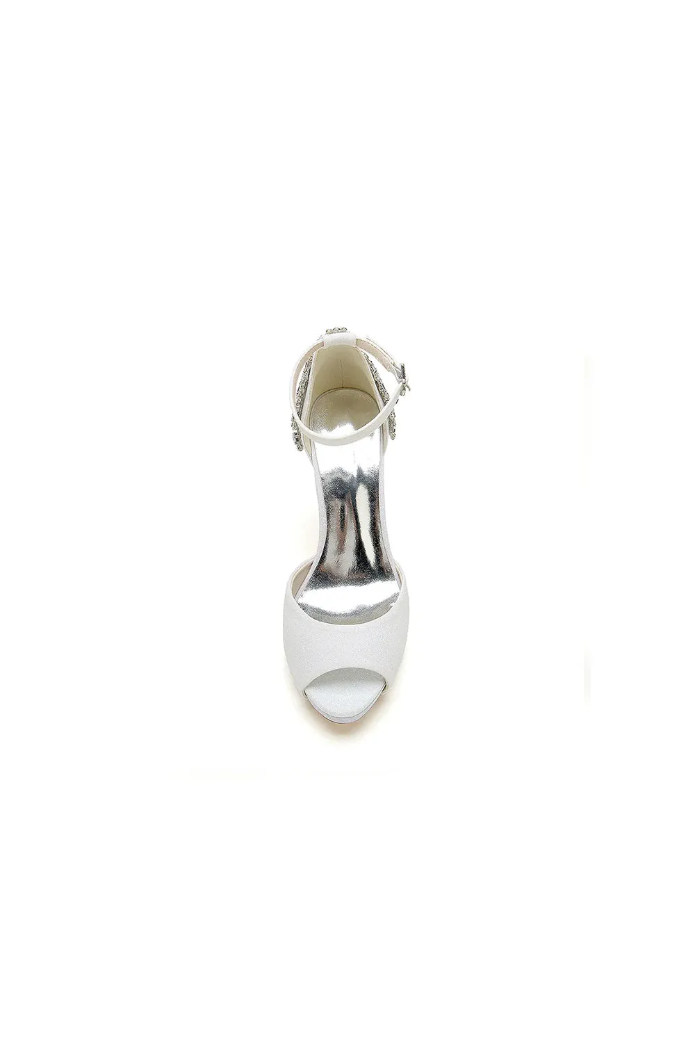 Peep Toe Chunky Heel Rhinestone Embellished