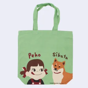 Peko Chan - Zippered Tote Bag (Green - Shiba Dog)