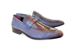 Pelle Exotics Ostrich Slip-On Penny Loafer Grey
