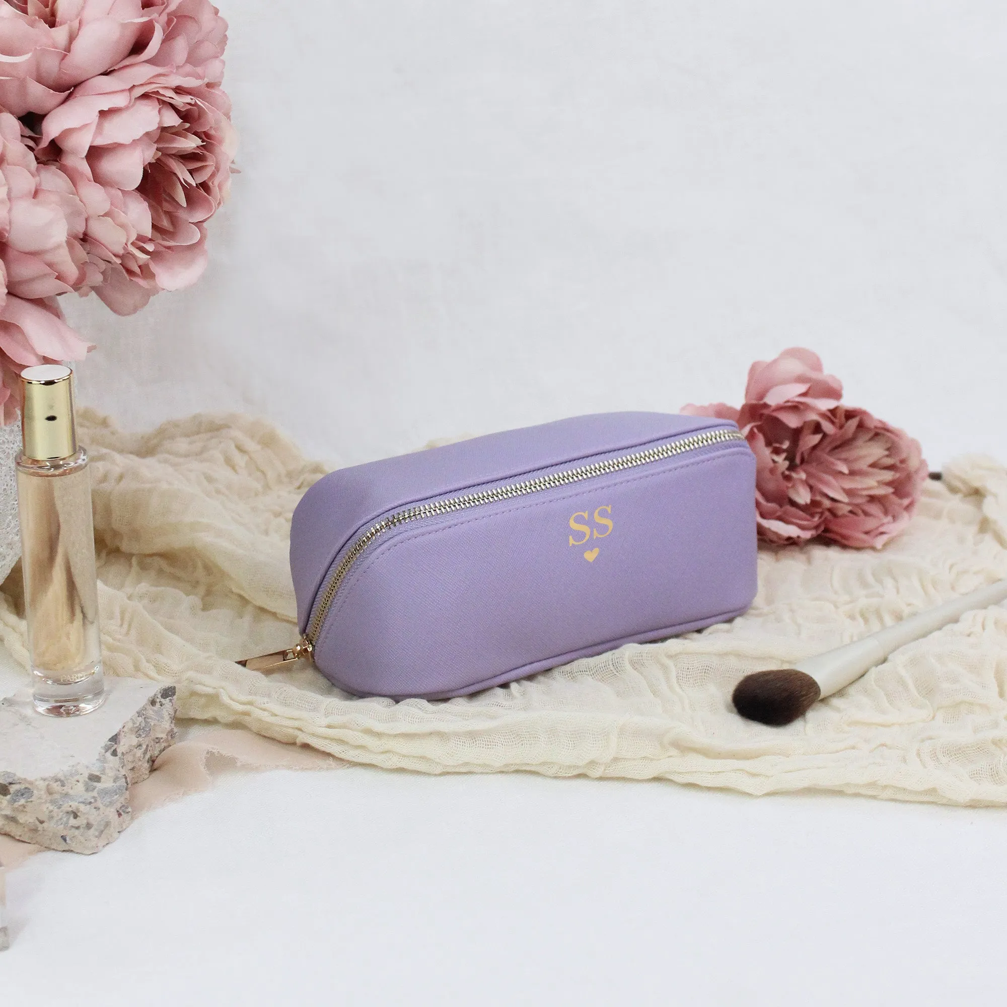 Personalised Flat Lay Make Up Bag with Initials & Heart