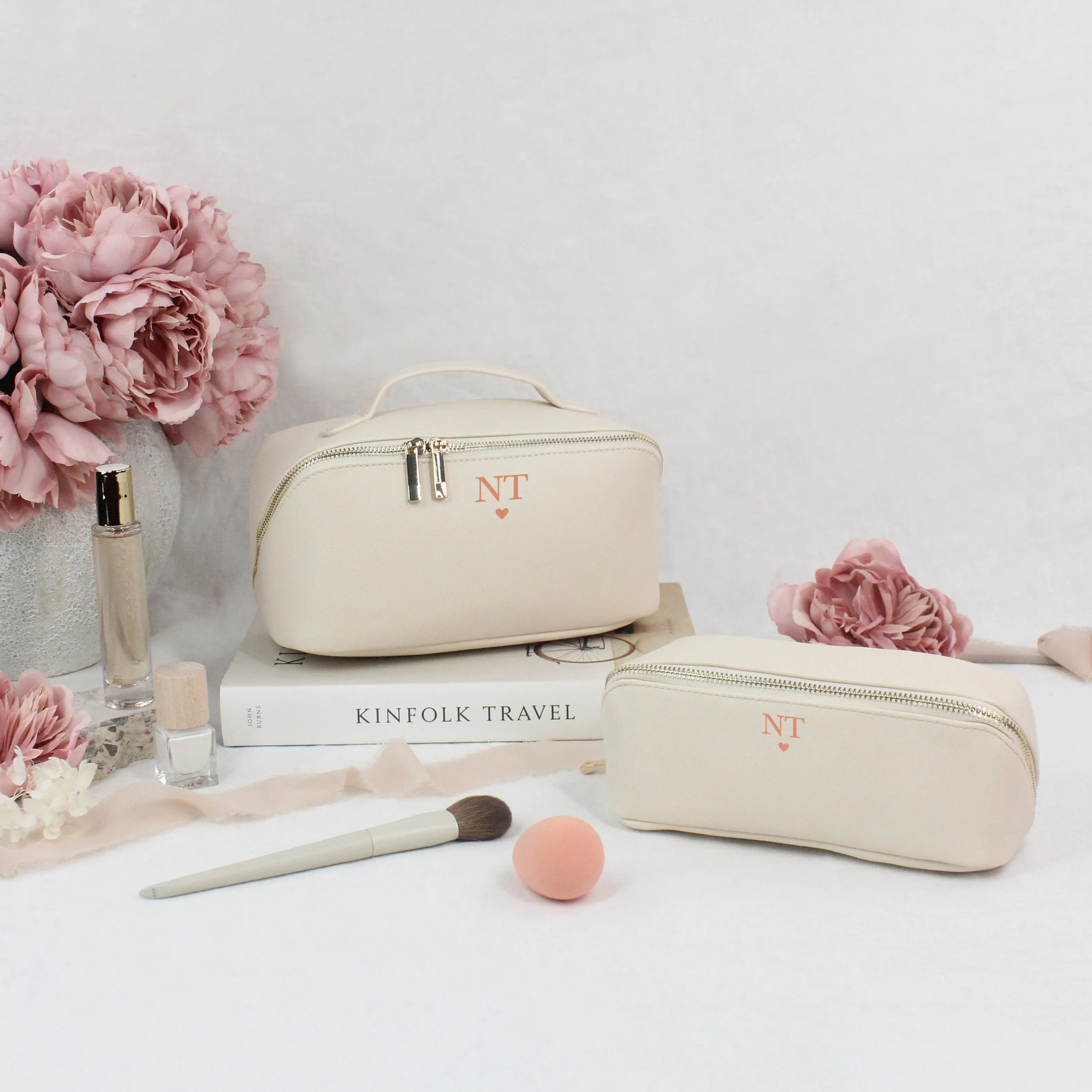 Personalised Flat Lay Make Up Bag with Initials & Heart