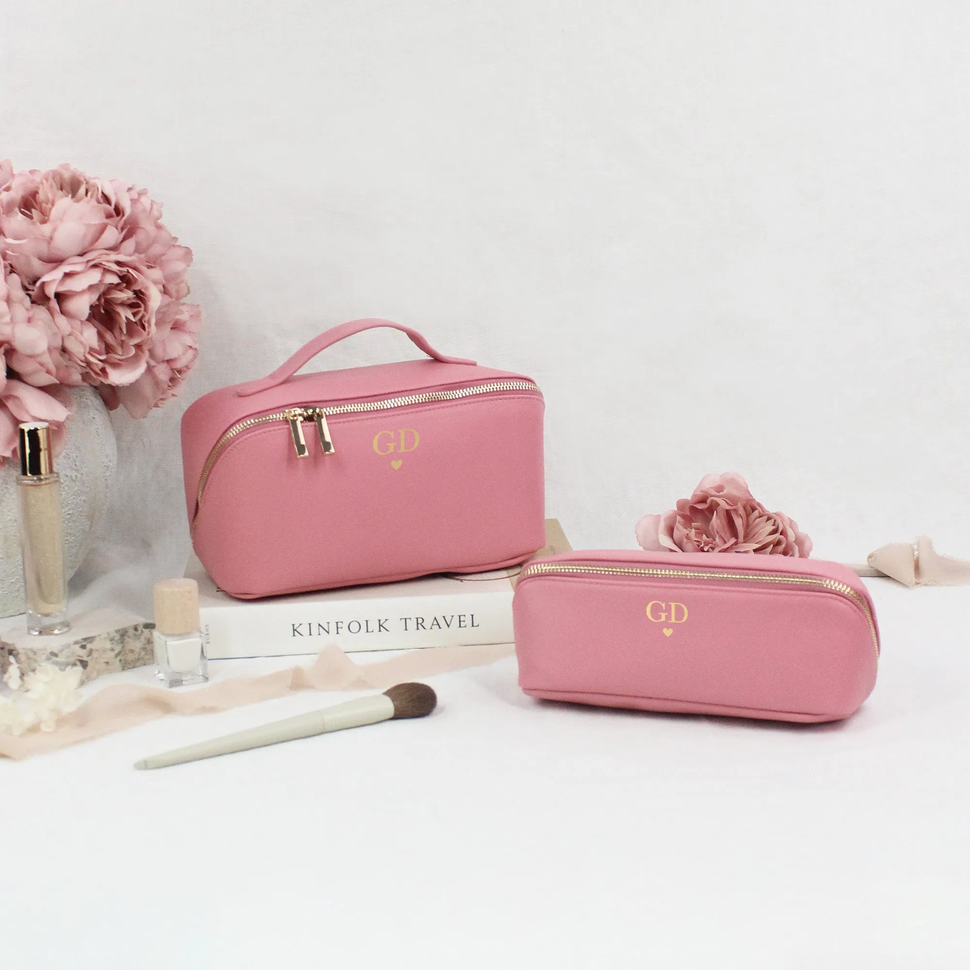 Personalised Flat Lay Make Up Bag with Initials & Heart