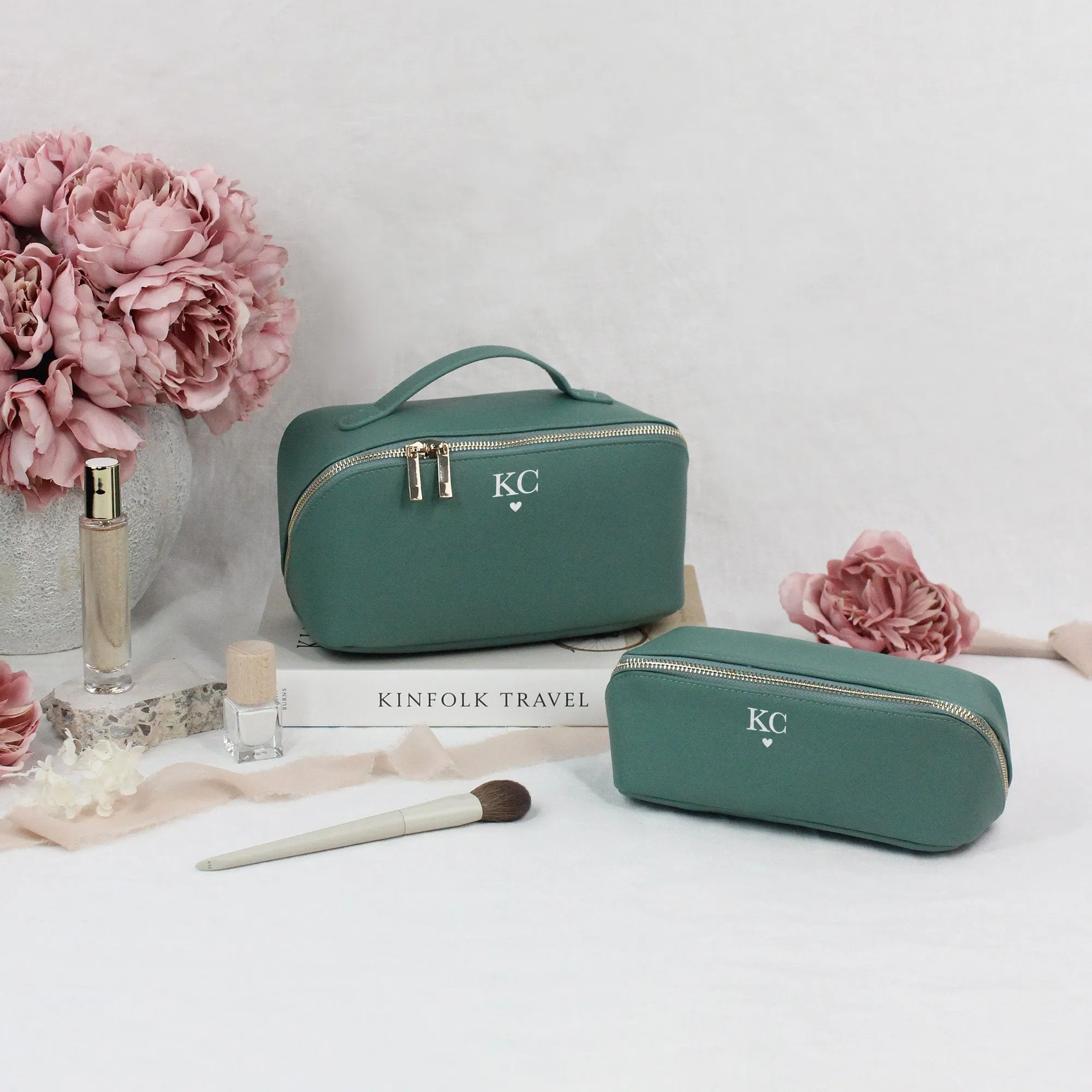 Personalised Flat Lay Make Up Bag with Initials & Heart