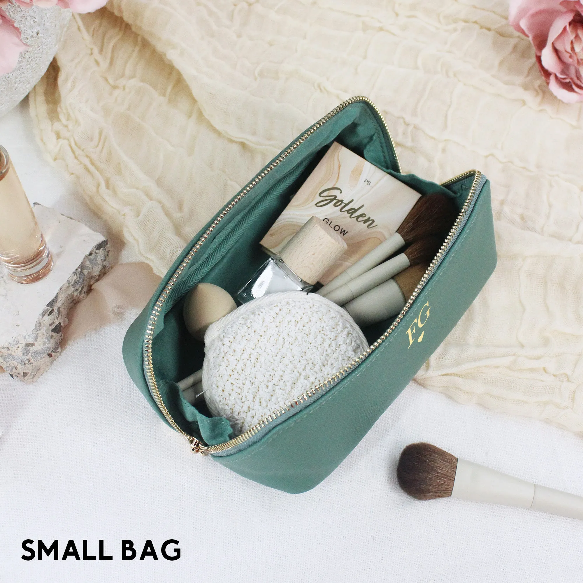 Personalised Flat Lay Make Up Bag with Initials & Heart