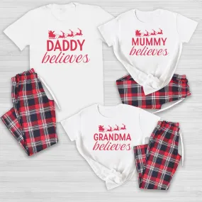 PERSONALISED Name Believes... - Family Matching Christmas Pyjamas - Top & Tartan PJ Bottoms - (Sold Separately)